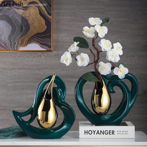 Creative Heart Shaped Ceramic Vases Golden Drop Shaped Flower